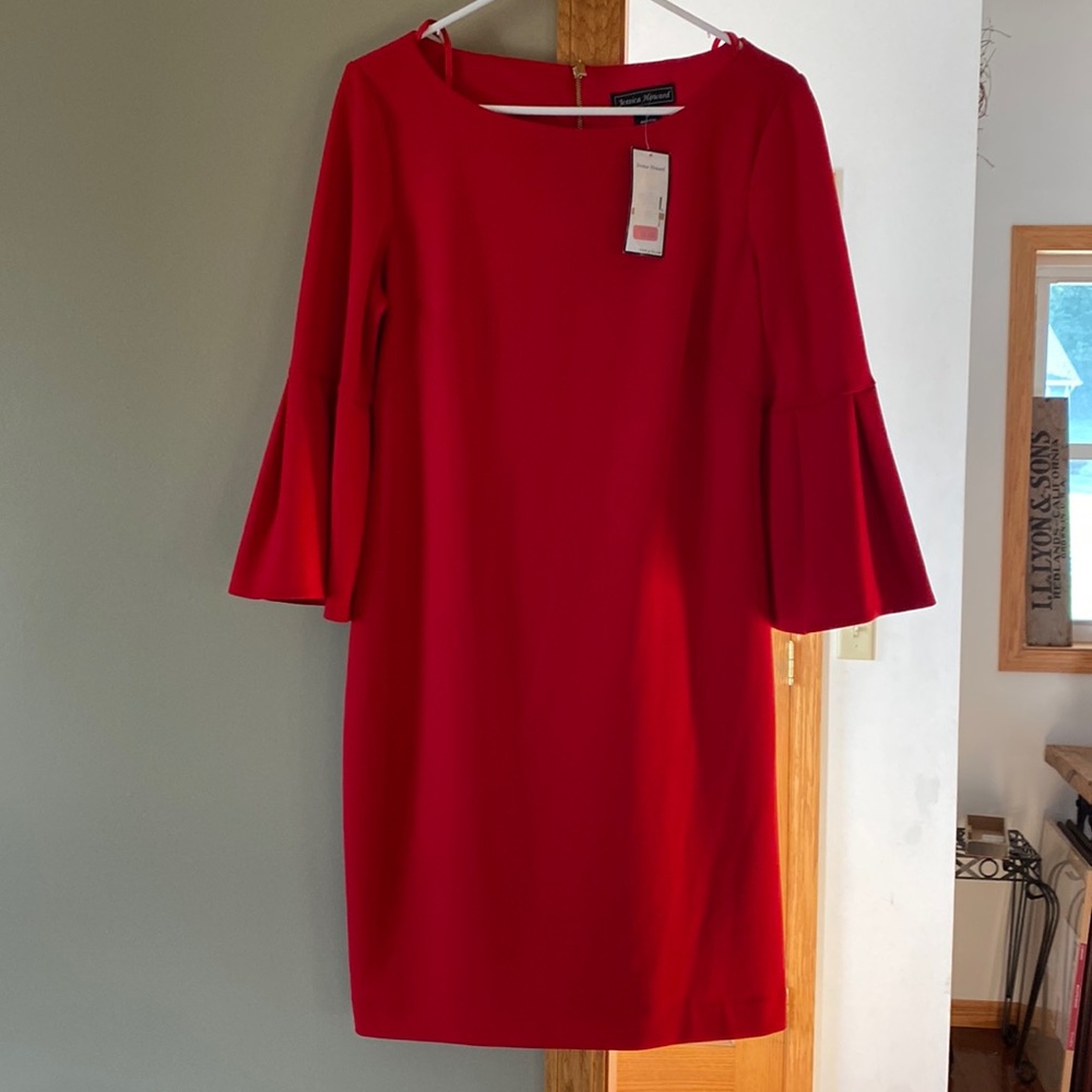 Jessica Howard red dress with bell sleeves. New with tags